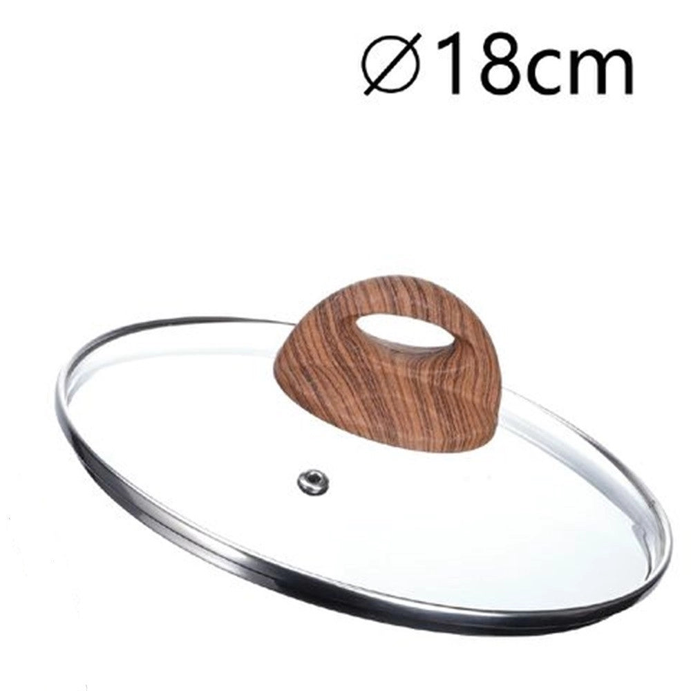 Trade Shop - Coperchio In Vetro Temperato Per Pentola Padella Ricambio ø16 A 32cm Pomello Effetto Legno -