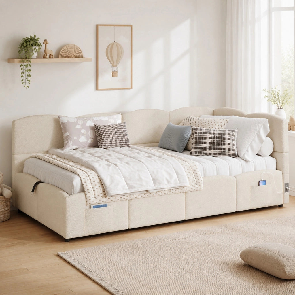 LETTO Contenitore 90x200 cm Bouclé Beige
