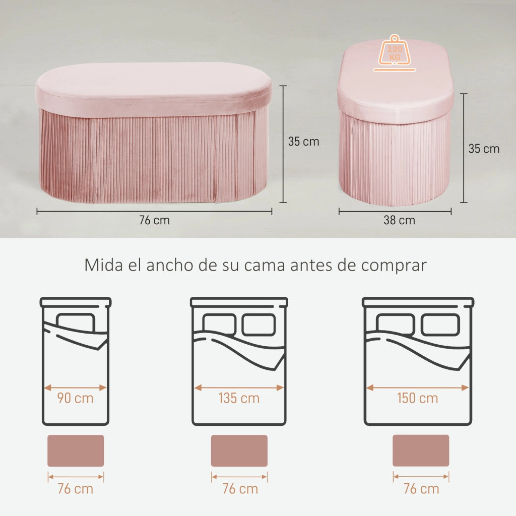 Pouf contenitore pieghevole 72L ¨C Xylo ¨C velluto rosa 76x38x35cm