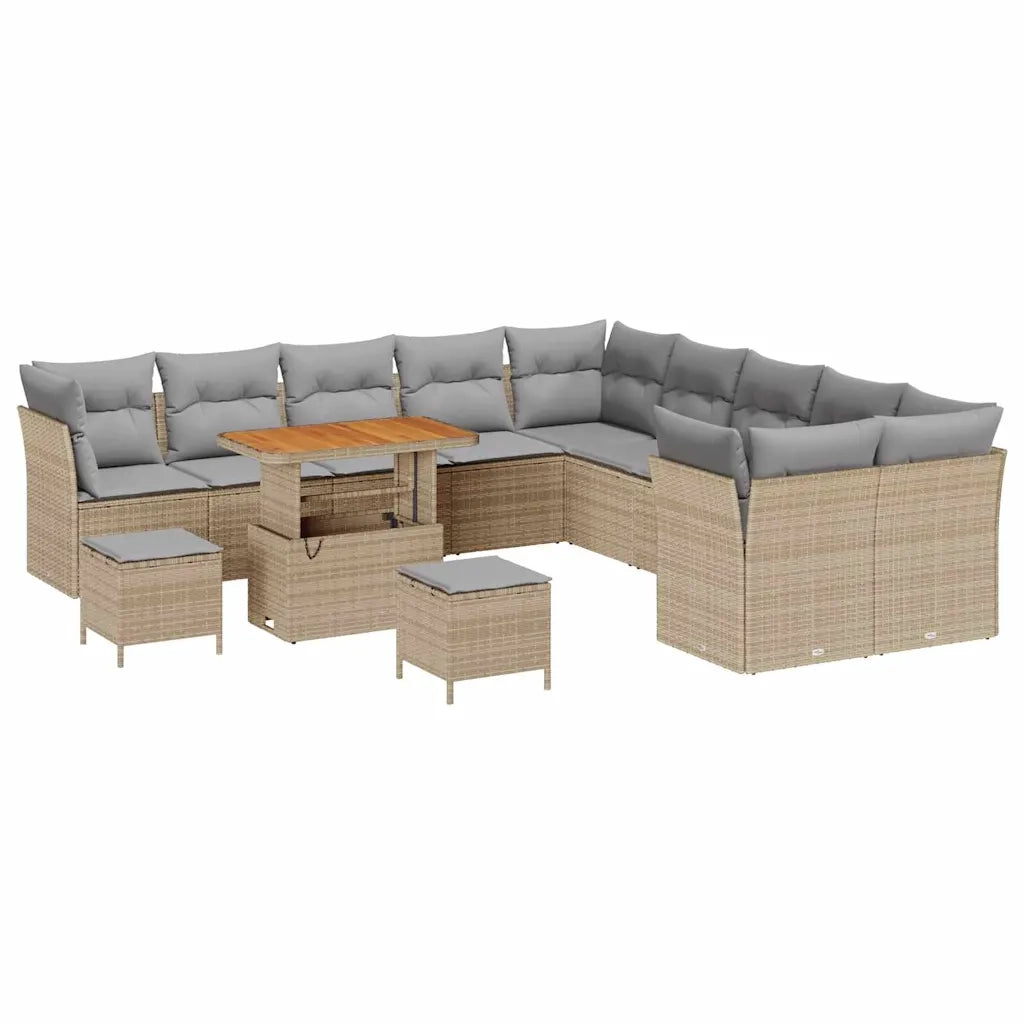 Set Divano da Giardino 13 pcs Beige e Grigio Chiaro polyrattan
