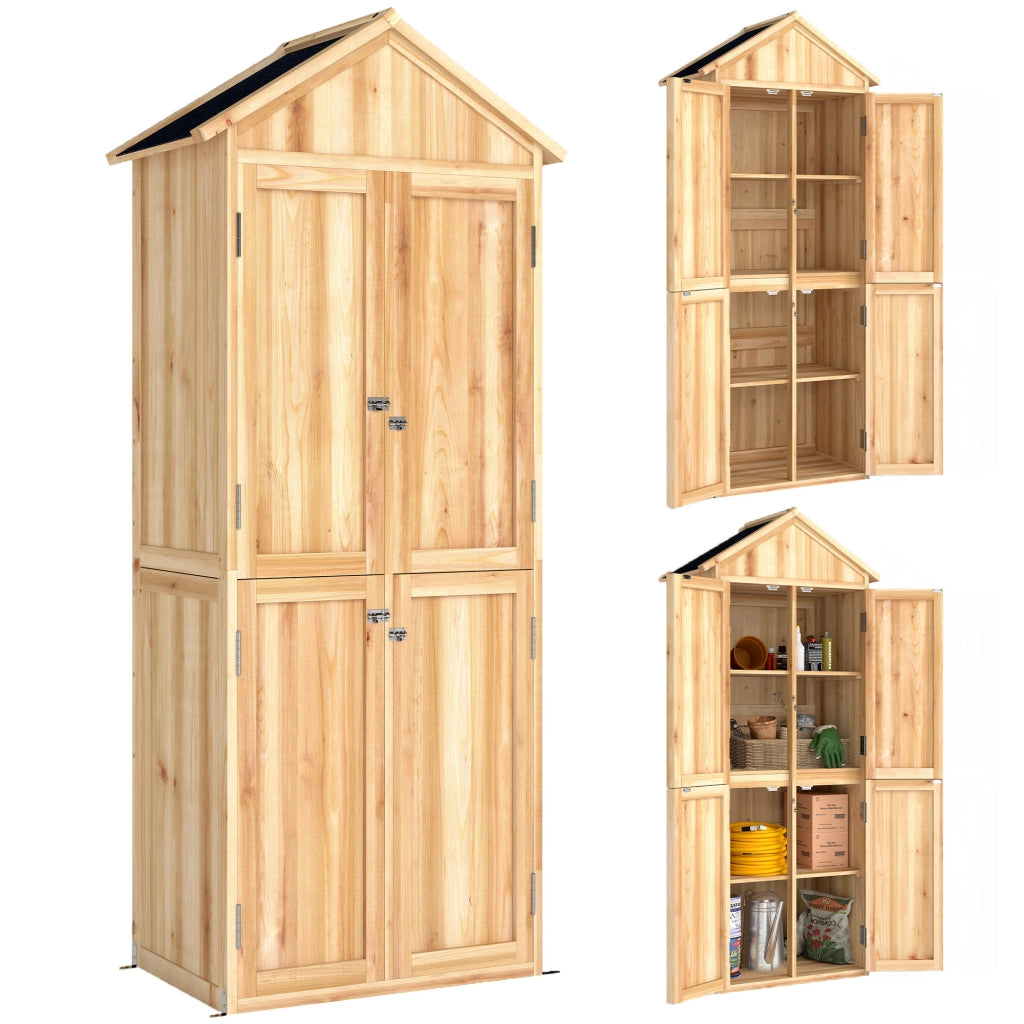Armadio da Esterno per Attrezzi 82x50x190 cm con Ripiani Rimovibili in Legno di Abete Naturale
