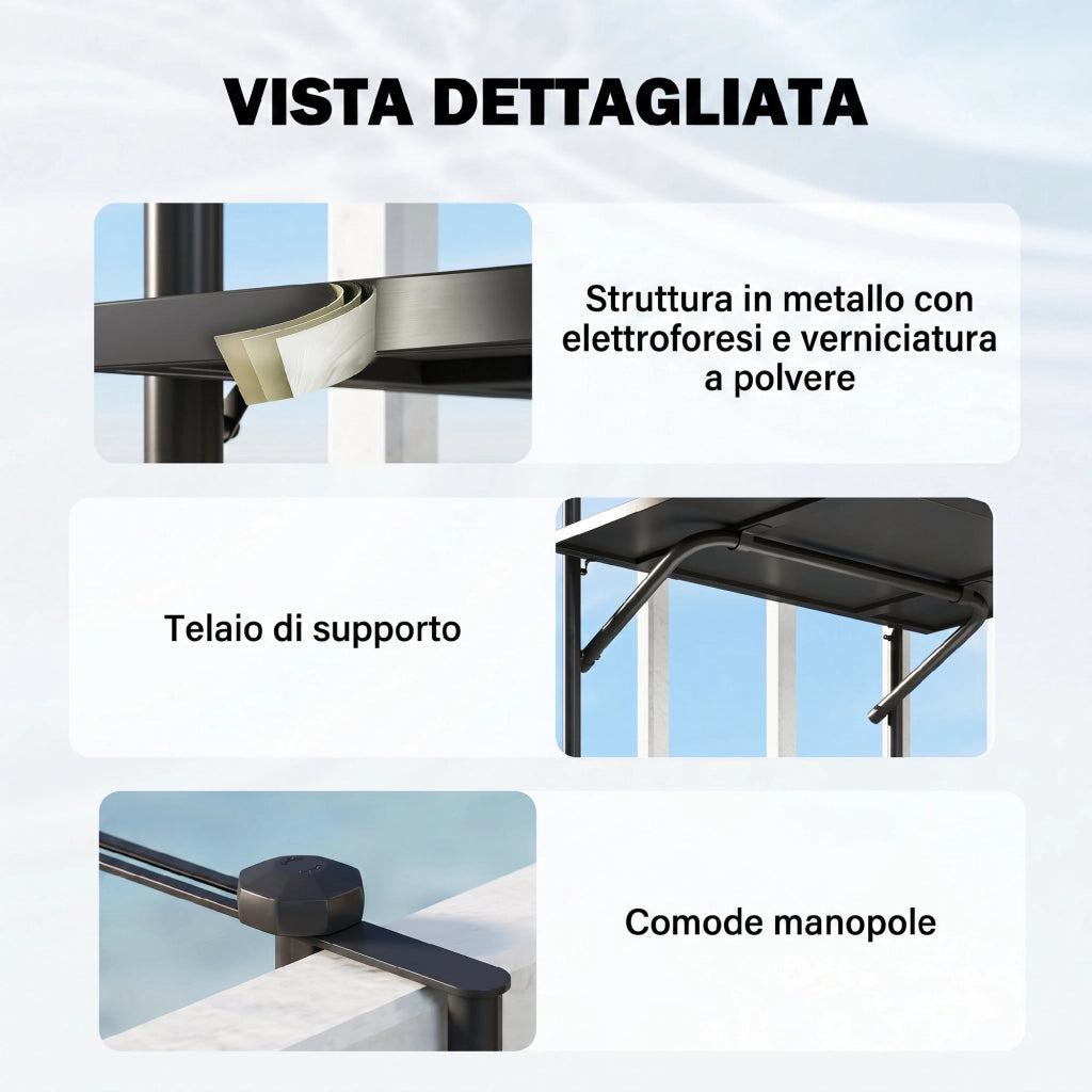 Tavolo da balcone pieghevole ¨C Xylo ¨C metallo nero regolabile 62x60x85,5cm