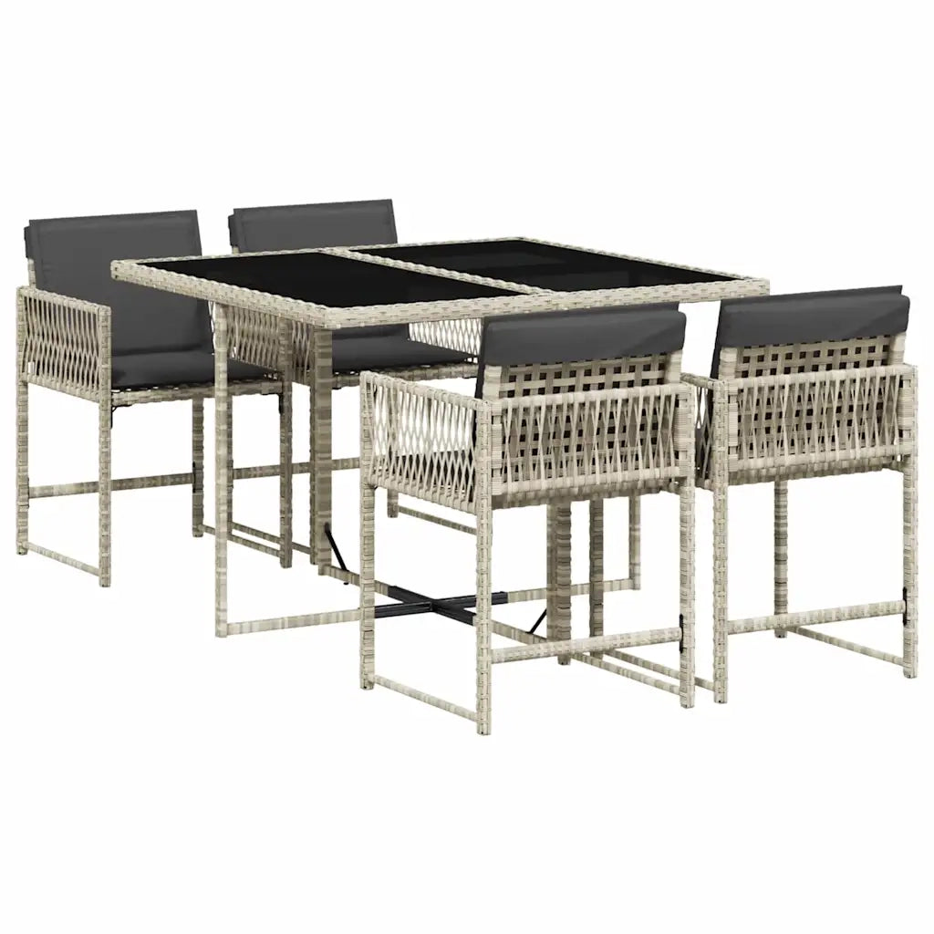 Set Pranzo da Giardino 5pz con Cuscini Grigio Chiaro Polyrattan
