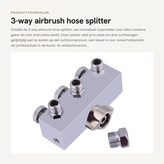 Divertitore a Spigotti 3-Vie in Acciaio Inossidabile - 1/8" Femmina a 1/4" Maschio - Tre Uscite di Aria - Tre Regolatori di Pressione - 187 Grammi - Divertitore a Spigotti di Aria