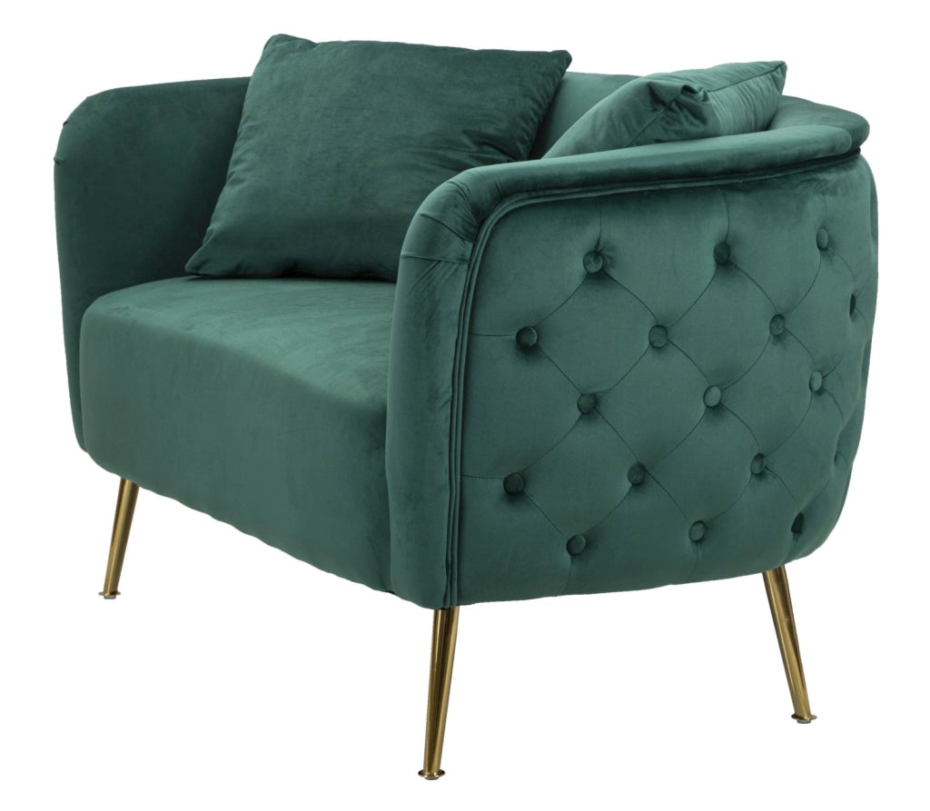 Divano 2 posti in metallo e tessuto dorato e verde cm 127x74x73
