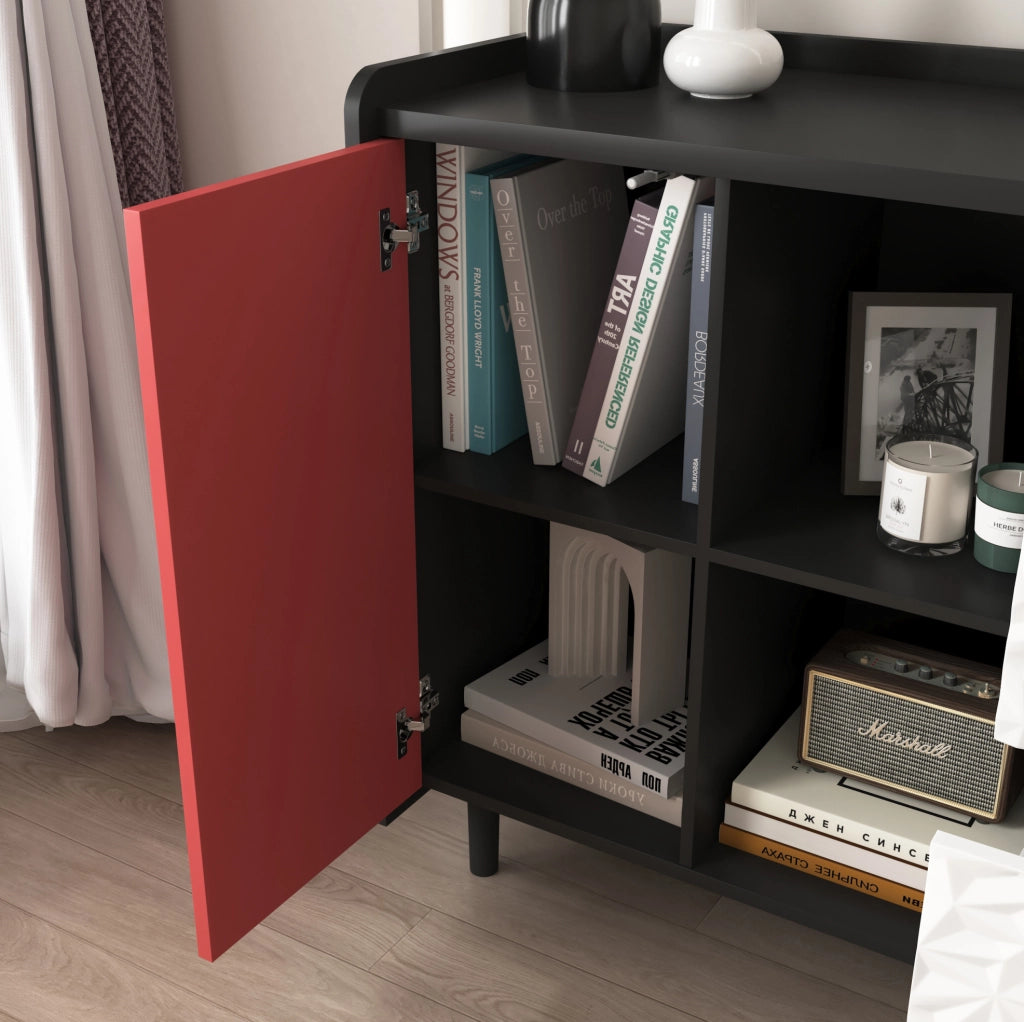 Credenza sideboard con 2 cassetti e vano aperto; 90x40x80 cm; MDF nero e rosso