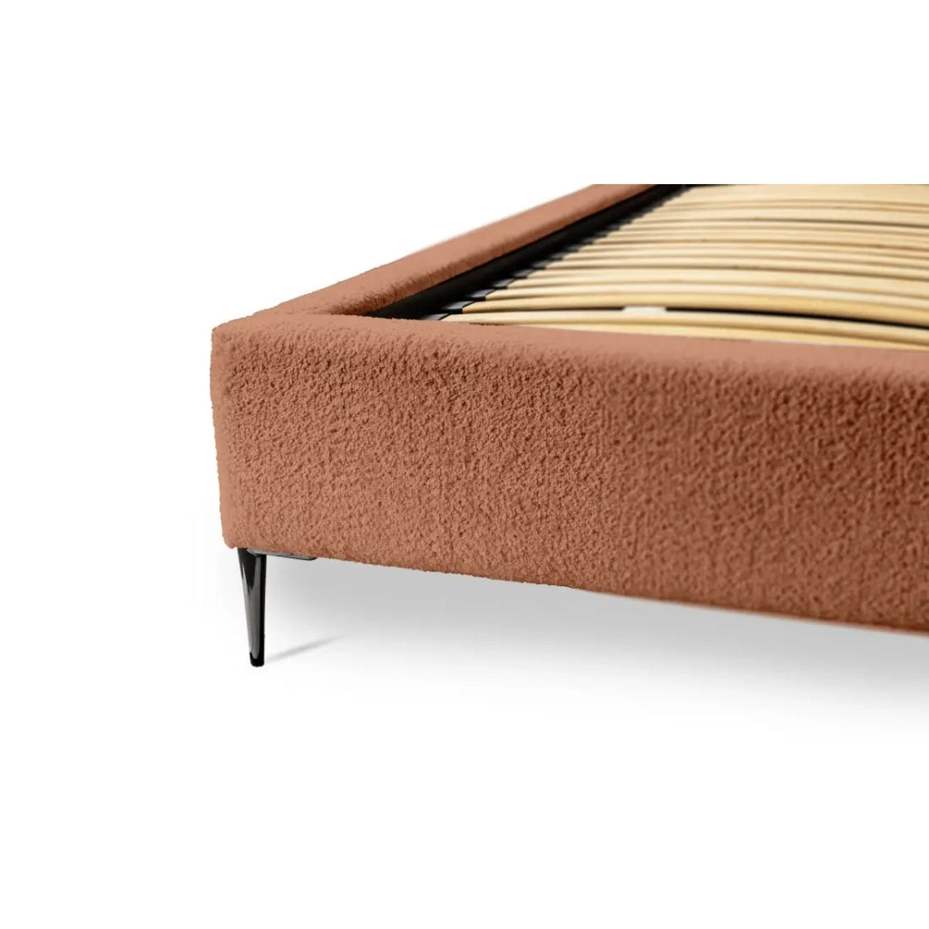 Letto MILLIO - Terracotta - 140x200 cm - Tessuto bouclé in ciniglia - Rete inclusa - Comfort da hotel 5 stelle