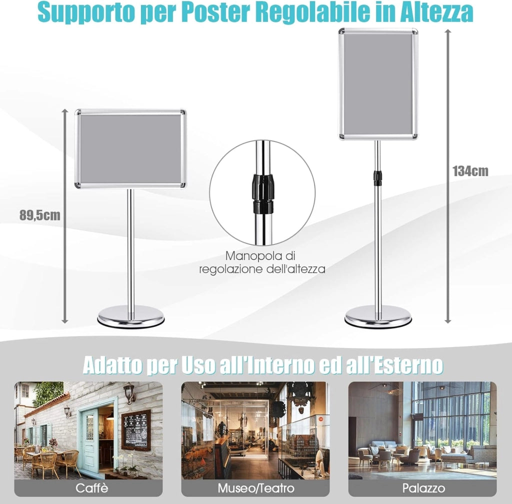 A4 / A3 Supporto Poster Espositore da Pavimento Supporto Menù Pubblicità in Metallo, Girevole e Regolabile in Altezza