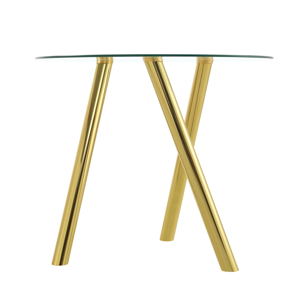 Tavolo da Pranzo Rotondo ¨C MINIMAL ¨C Vetro Temperato, Gambe in Metallo Oro, ?89 cm