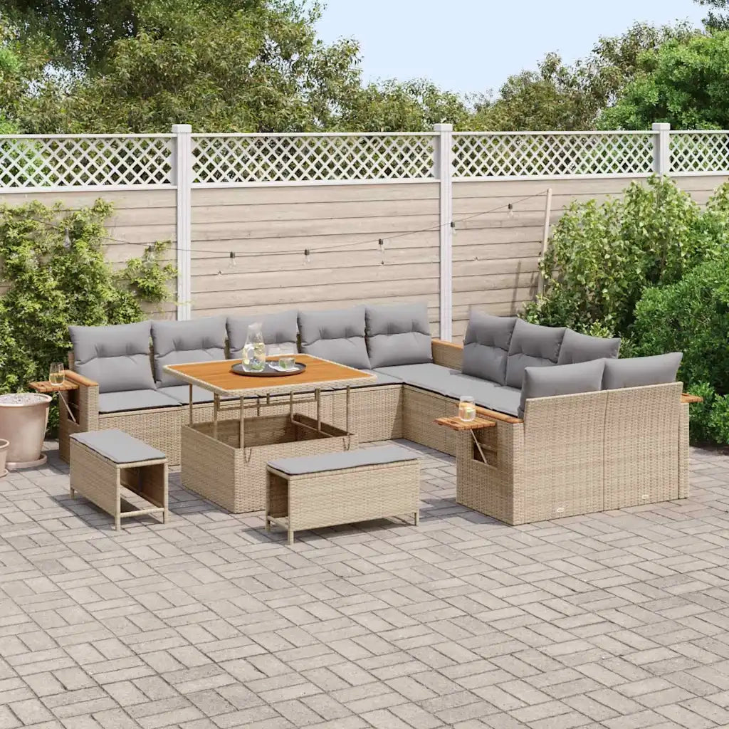 Set Divano da Giardino 17 pcs Beige e Grigio Chiaro polyrattan