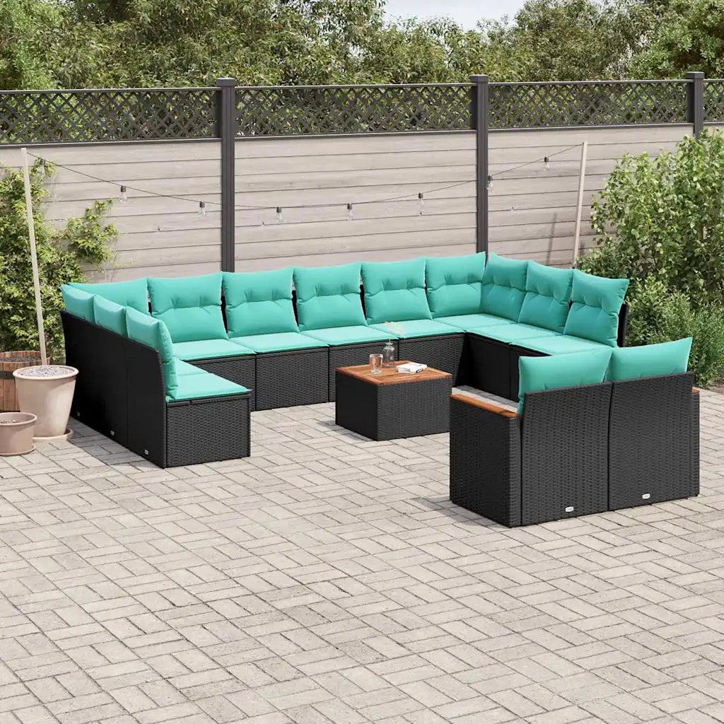 Set Divani da Giardino 13 pz con Cuscini Nero in Polyrattan 3226449