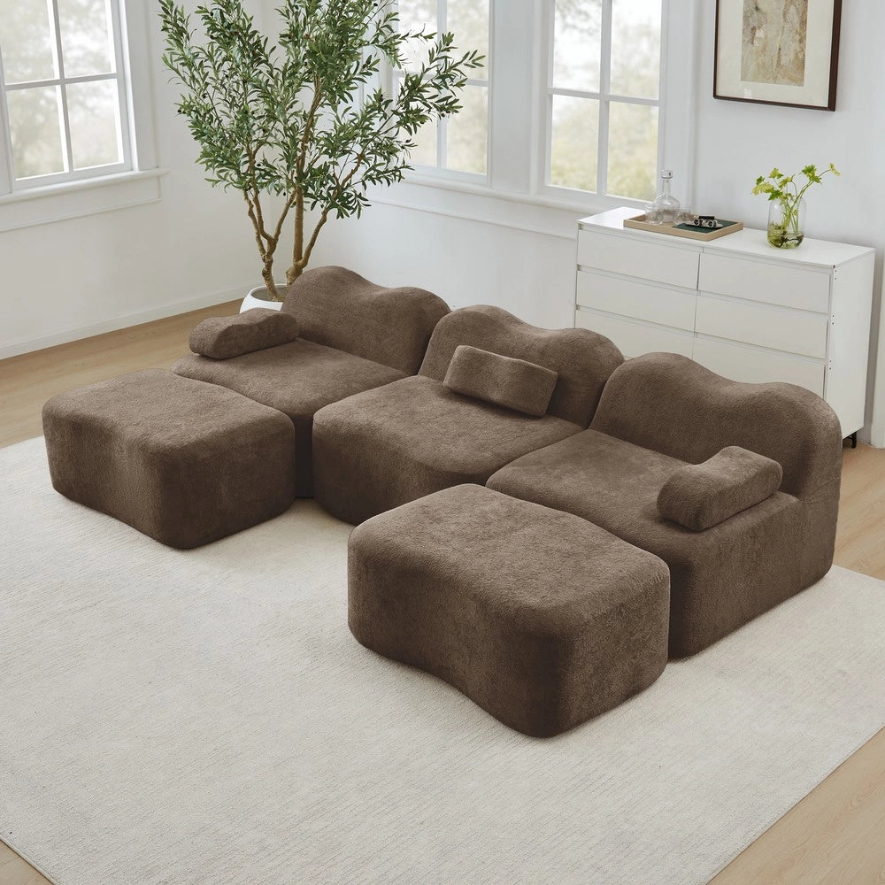 Divano 3 Posti Modulare con Ottomans e Braccioli ¨C Xylo ¨C Marrone, Tessuto, Chaise Longue