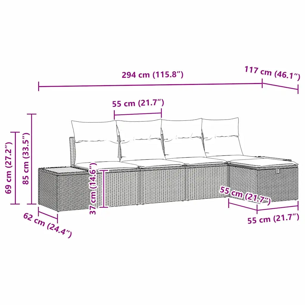 Set Divano da Giardino con cuscino 5 pcs Beige polyrattan 3359623