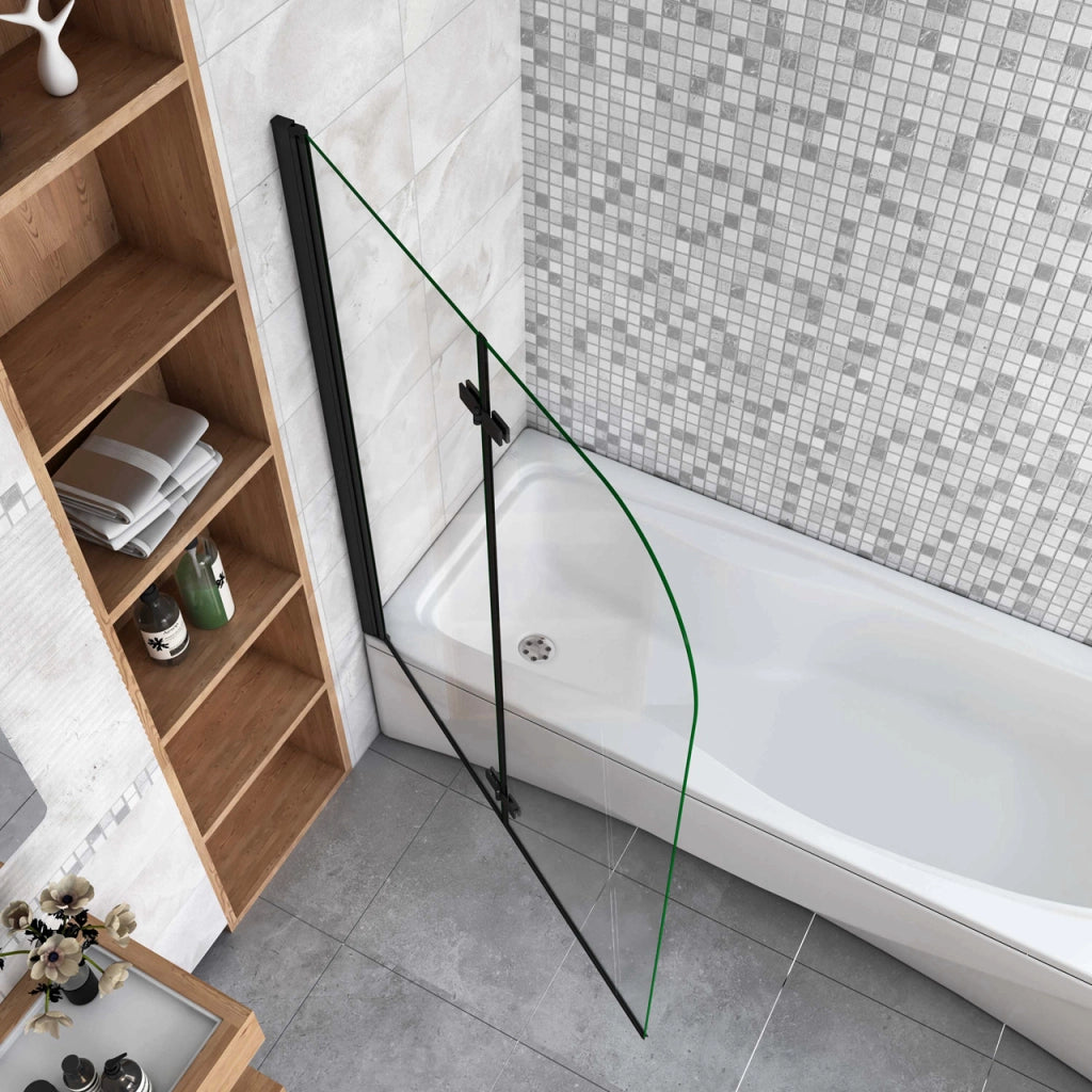 Sopravasca da Bagno Parete Vasca Doccia 90x140 cm Due Ante Movibili Vetro Temperato Trasparente 6 mm Anticalcare Telaio Nero Opaco