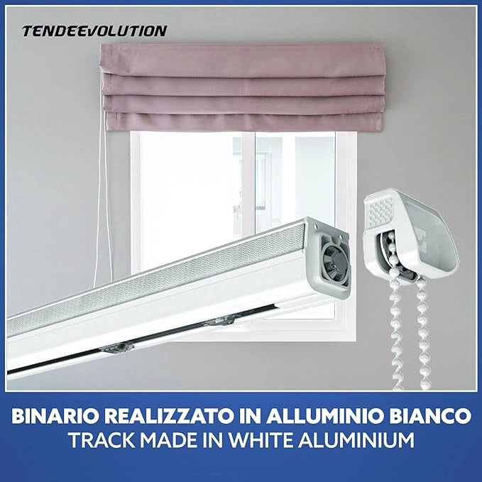 Binario Tenda a Pacchetto 4 Calate con cassone, Bastone Attacco Parete/Soffitto, Binario in Alluminio Bianco Lunghezza 100 CM Comando a sinistra