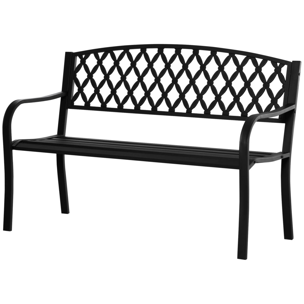 Panchina da Giardino 2 Posti ¨C Xylo ¨C Acciaio e Ghisa Nero 128x58.5x89cm