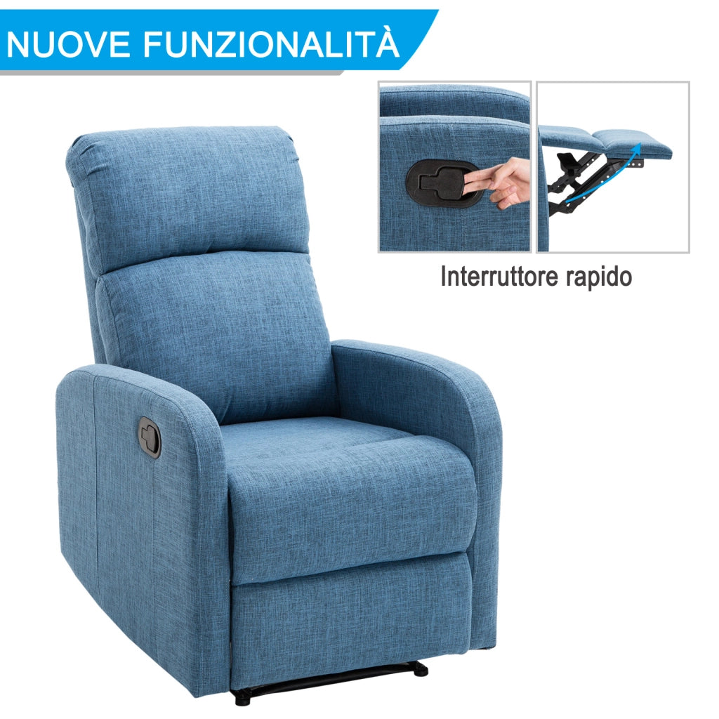 Poltrona Relax Reclinabile Manuale con Poggiapiedi ¨C Zephmum ¨C Tessuto Blu 67x83x107cm