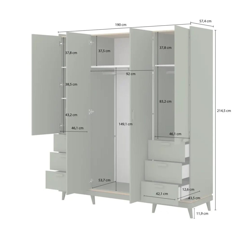Armadio NOKI – 4 porte verde e legno – Stile scandinavo
