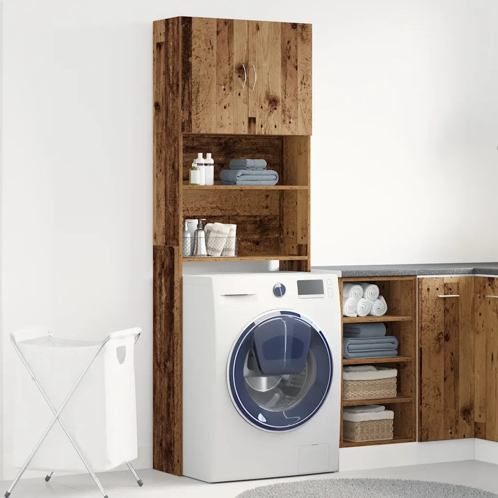 Mobile Lavatrice Legno Antico 64x24x190 cm in Legno Multistrato 859134