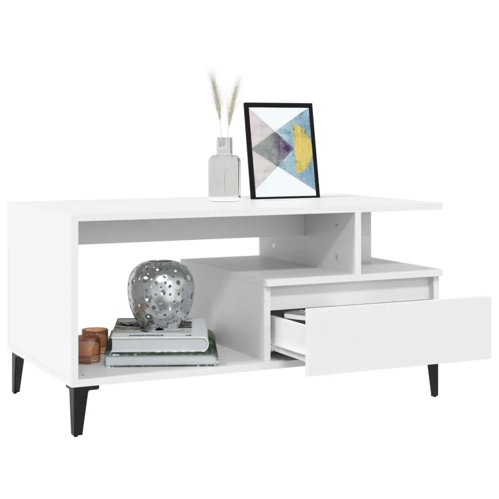 Tavolino da Salotto Bianco 90x49x45 cm in Legno Multistrato 819620