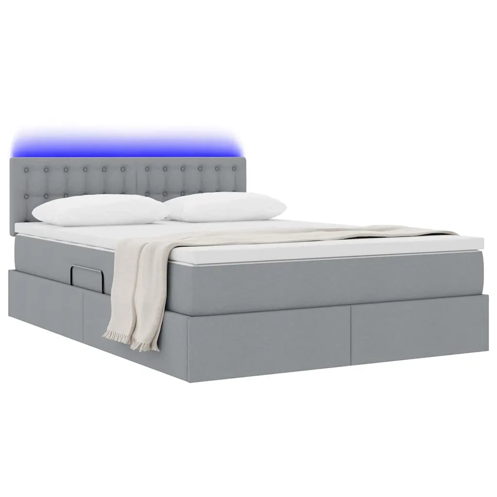 Letto con contenitore e LED Grigio chiaro 140 x 190 cm Tessuto