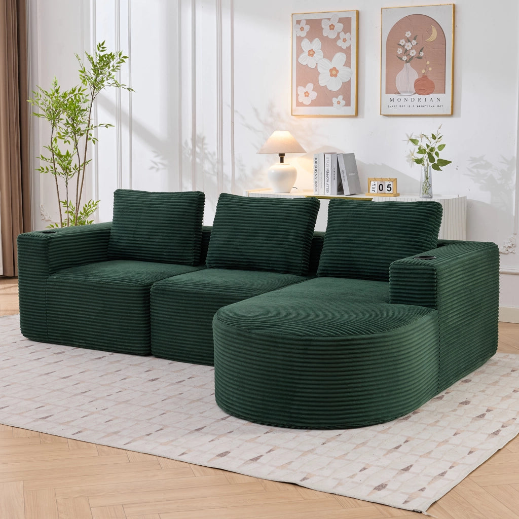 Divano 3 Posti con Cuscini ¨C Xylo ¨C 265 cm, 2 Portabicchieri