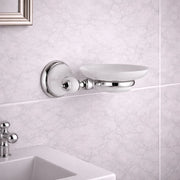 Portasapone con inserti in ceramica bianca e piattino vetro opaco - serie epoca