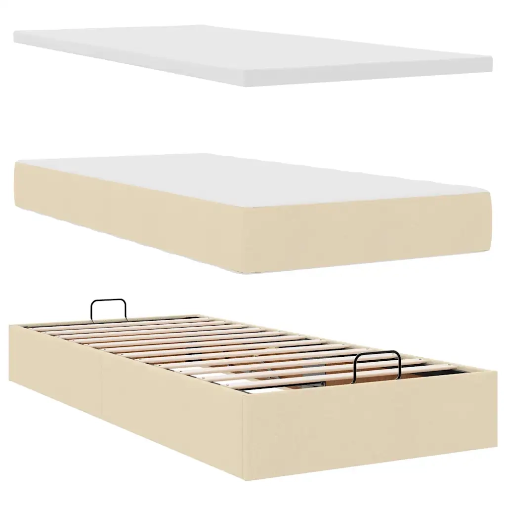 Pouf Letto con Materasso e LED Crema 90x200 cm in Tessuto 3312199