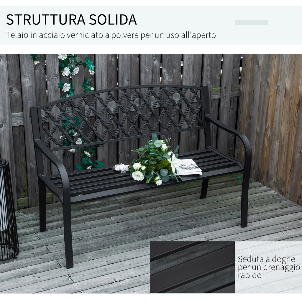 Panchina da Giardino 2 Posti ¨C Xylo ¨C Acciaio e Ghisa Nero 128x58.5x89cm