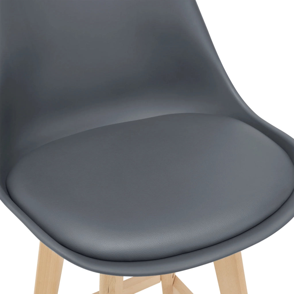 Set di 2 sgabelli da bar con seduta schienale e poggiapiedi imbottito plastica sintetica finitura faggio 105 cm grigio 03_0002779