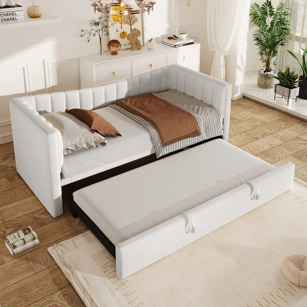 LETTO con letto estraibile 90x200 cm in velluto bianco