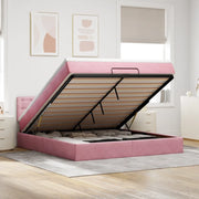 Struttura Letto Pouf con Materasso Rosa 160x200 cm in Velluto 3312781