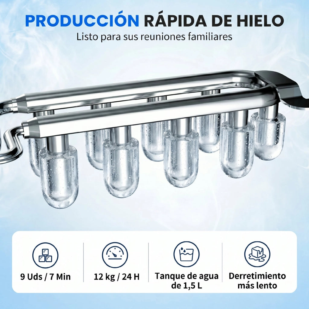 Macchina per il Ghiaccio Autopulente ¨C Minimal ¨C 12 kg/24h, 9 cubetti in 7 minuti, 2 formati, 1.5L, blu