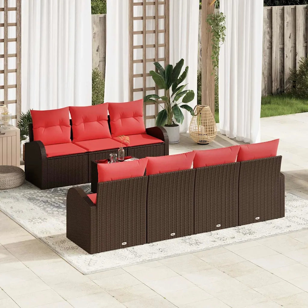 Set di divani 8 pcs Marrone e Rosso Poliestere 3345954