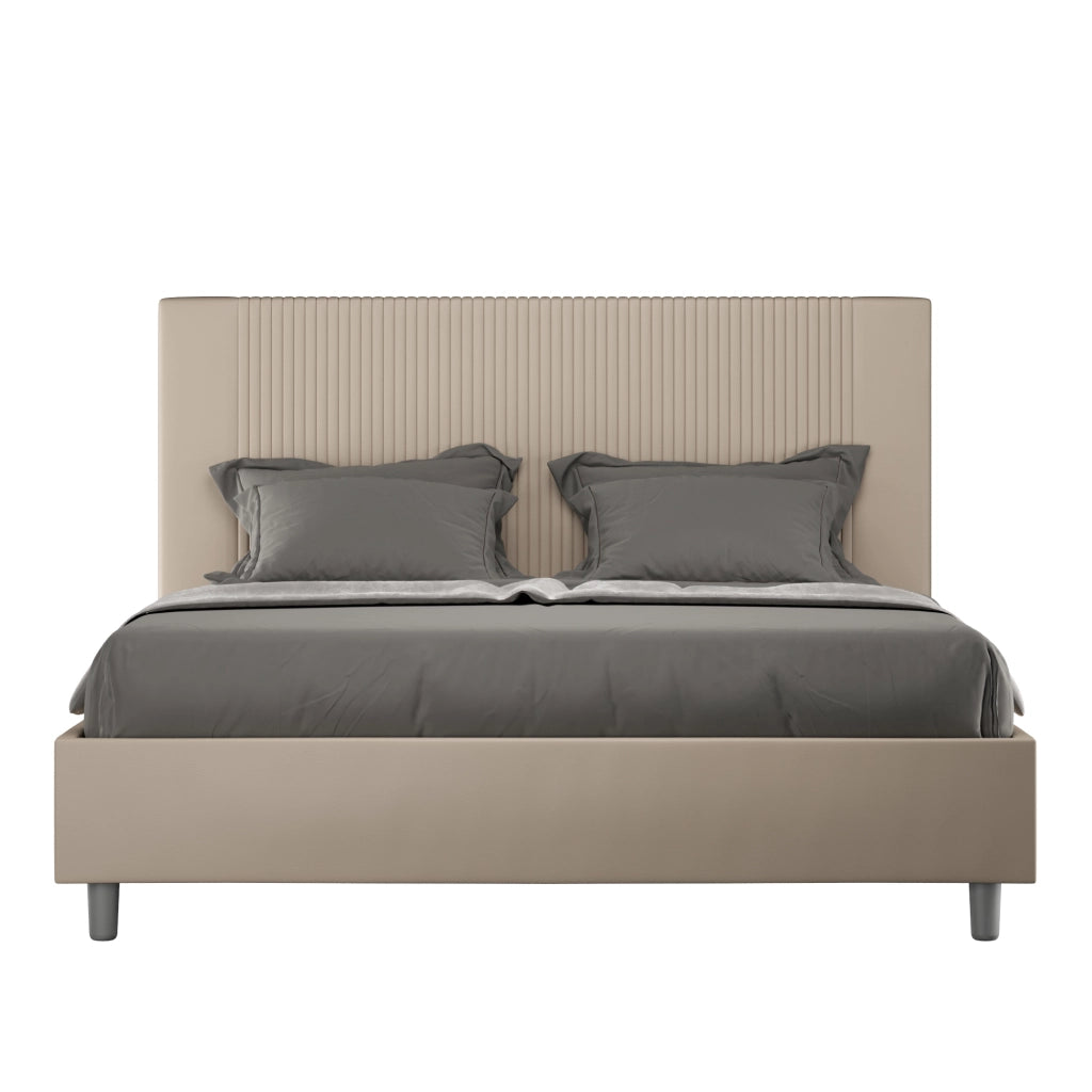 BS COM Letto matrimoniale senza rete imbottito 160x190 similpelle tortora
