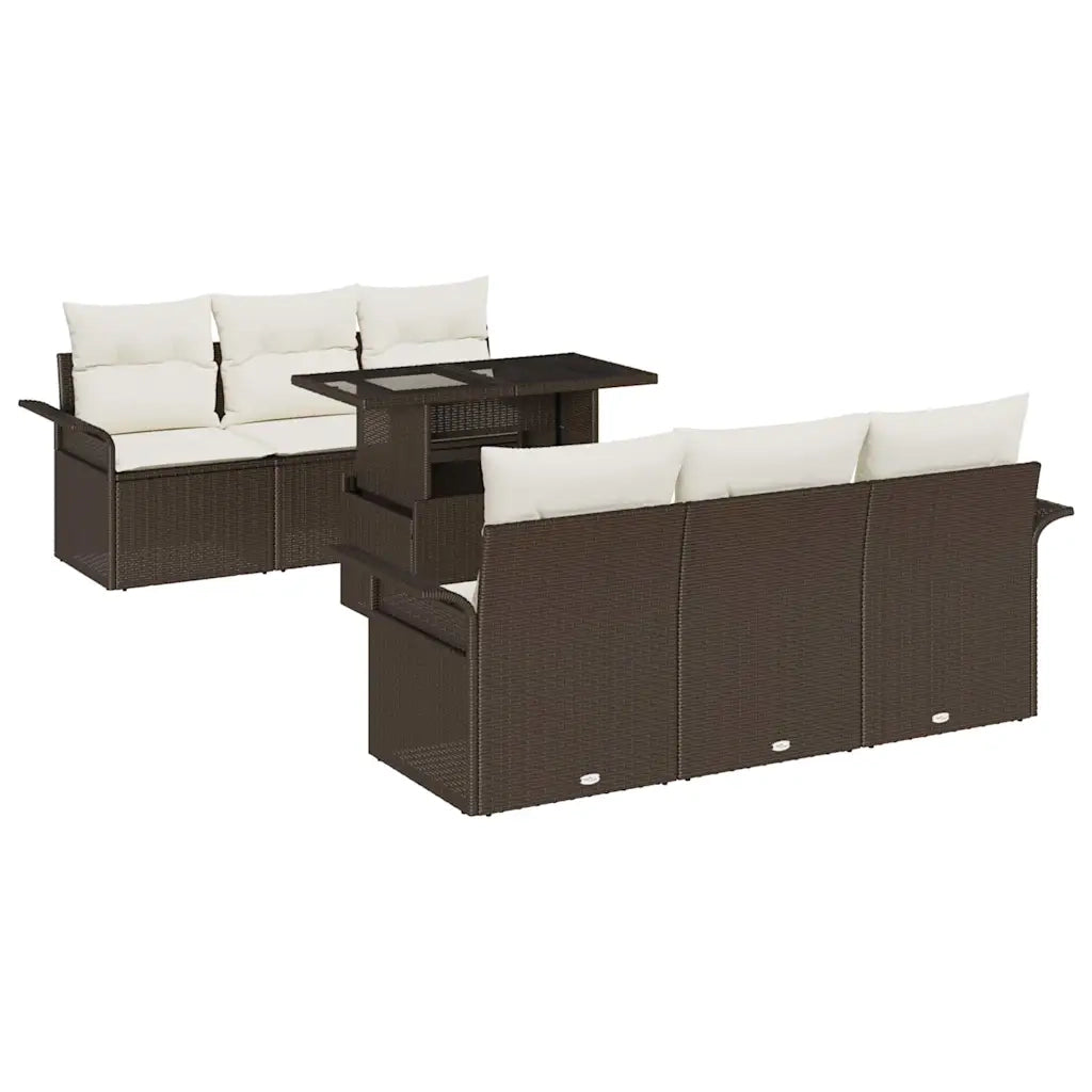 Set Divano da Giardino con cuscino 7 pcs Marrone polyrattan