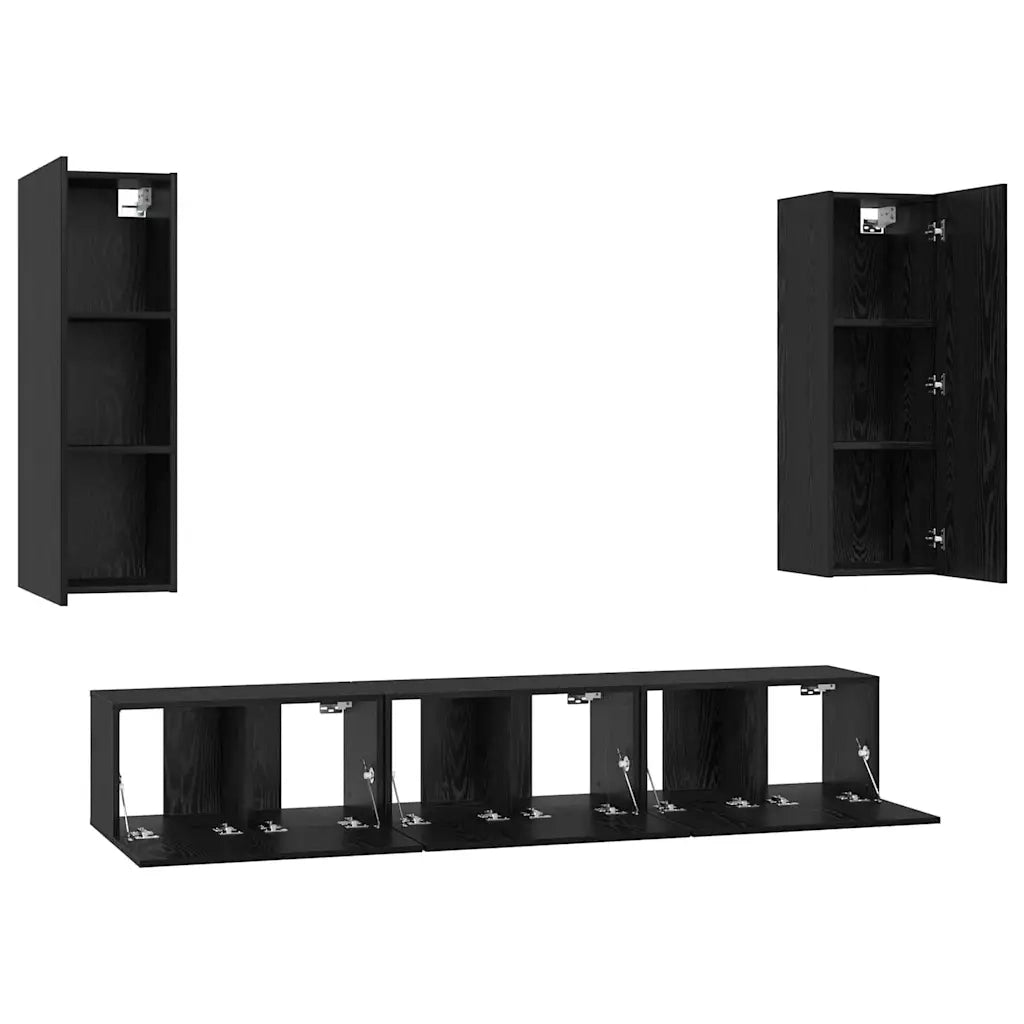 Set mobile TV 5 pz | Armadietto TV | Mobile Porta TV Rovere Nero Legno multistrato