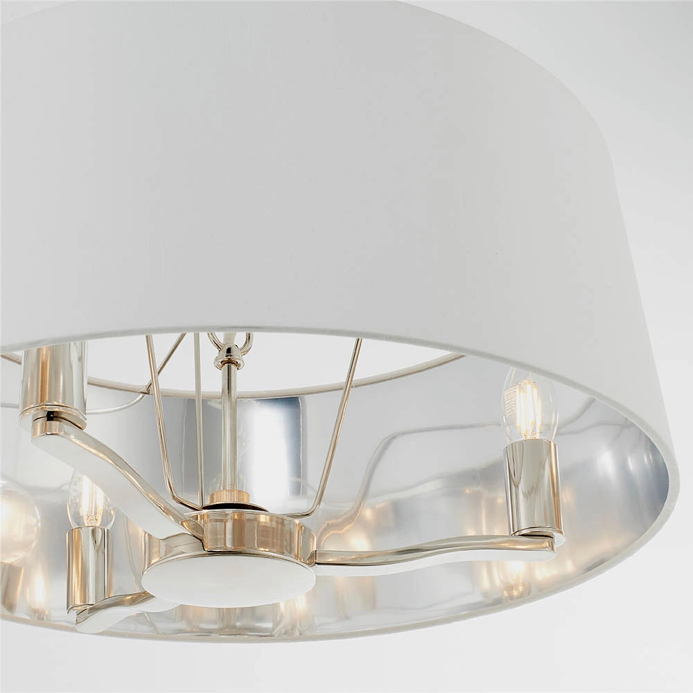Lampada a sospensione 3 luci catena nichel paralume bianco E14
