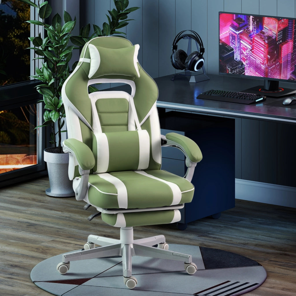 Sedia Gaming Reclinabile con Poggiapiedi e Supporto Lombare ¨C zephmum ¨C Verde