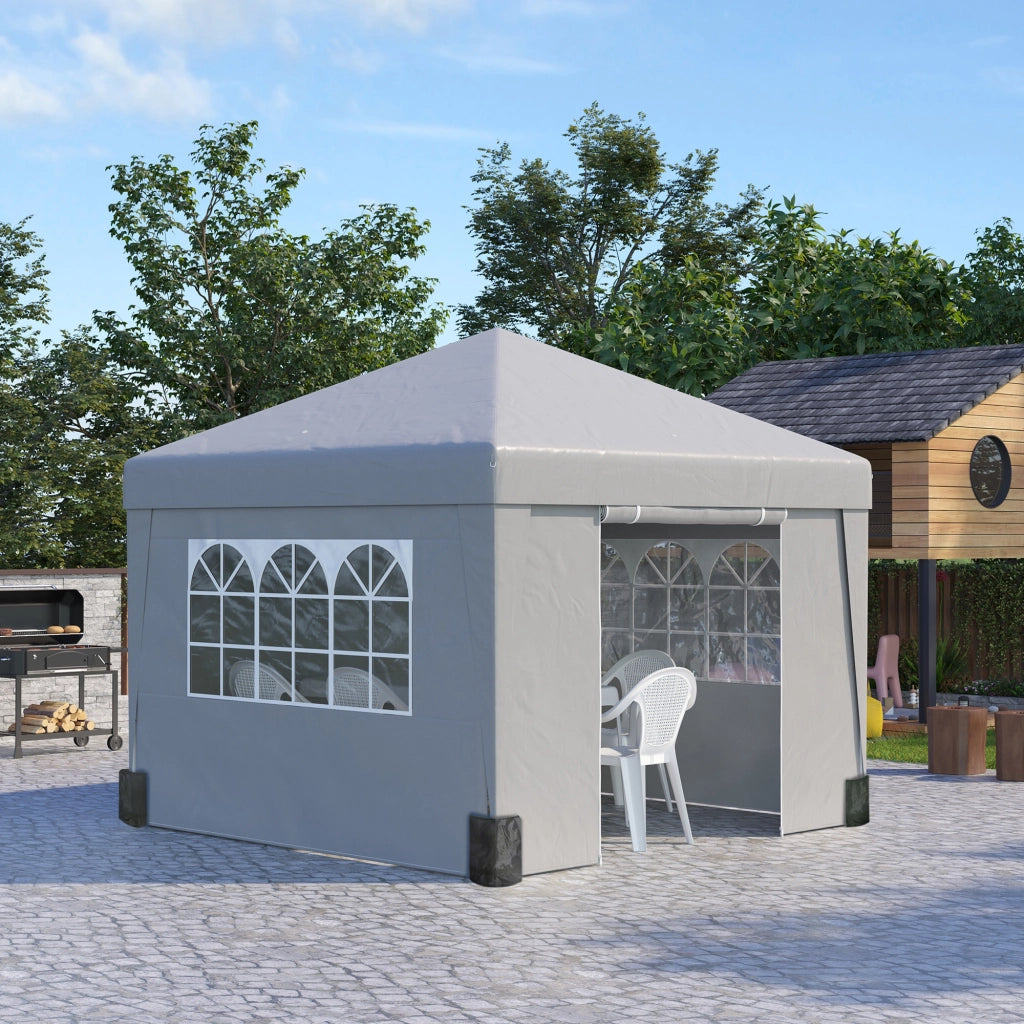 Gazebo 3x3 m Pieghevole ad Altezza Regolabile con Finestrelle, in Acciaio e Tessuto Oxford Grigio Chiaro