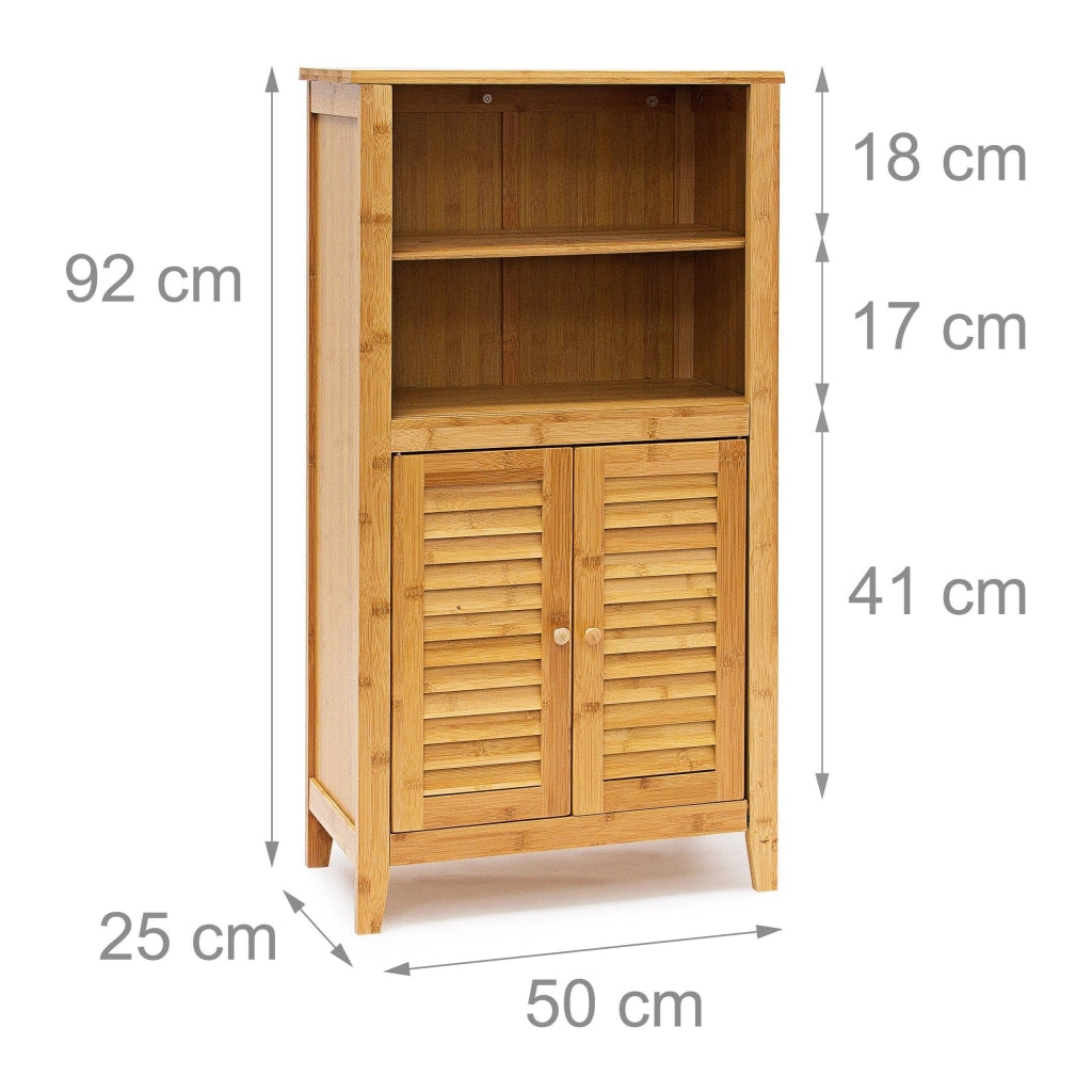 Piccolo mobiletto/scaffale/tavolino in bambù con 2 ante adatto per bagno o soggiorno multifunzionale 92 cm 3213056
