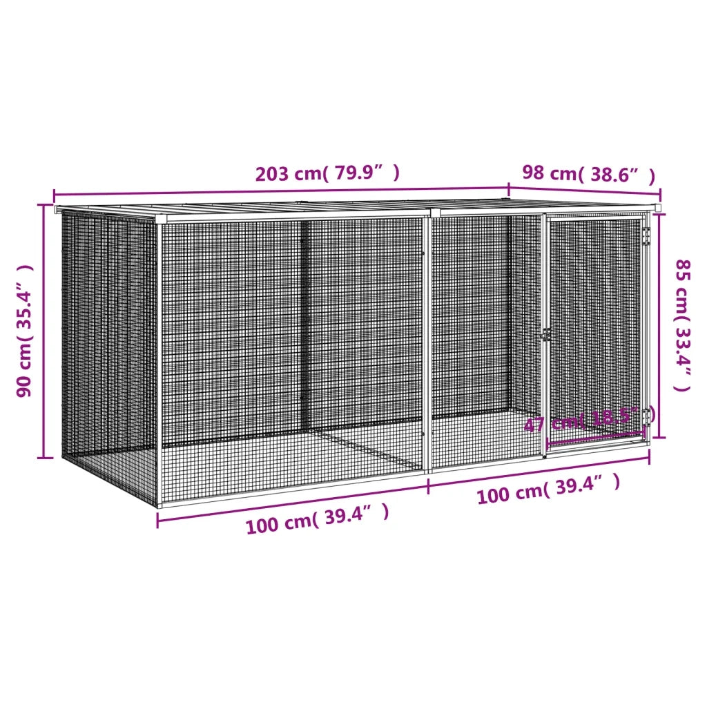 Gabbia per polli con tetto grigio chiaro 203x98x90 cm in acciaio zincato CFW9633839