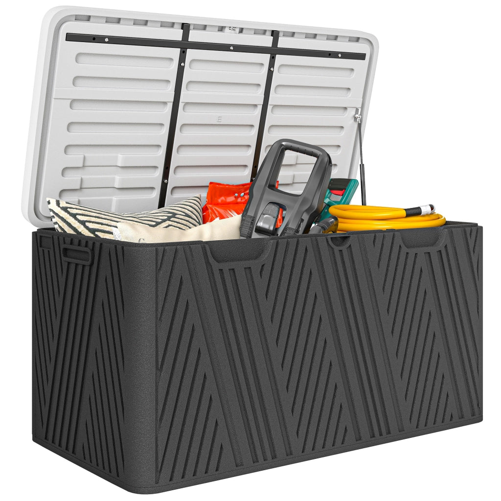 Panca Contenitore in HDPE con Maniglie e Leva a Gas ¨C zephmum ¨C 115x60x60 cm, Nero Grigio