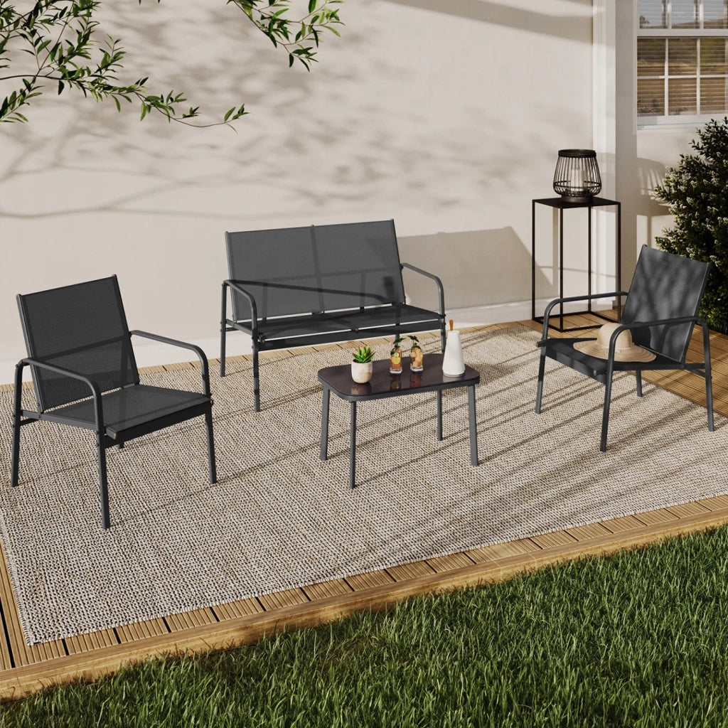 IDMarket - Set di mobili da giardino TOLEDE basso a 4 posti con divano, poltrone e tavolo grigio antracite