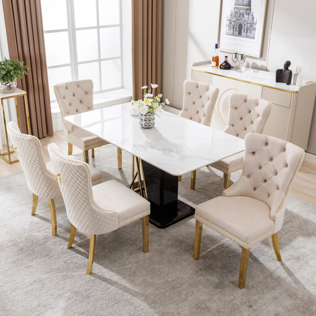 SEDIA da pranzo in velluto beige con gambe in acciaio inox dorato 50.5x45x95 cm
