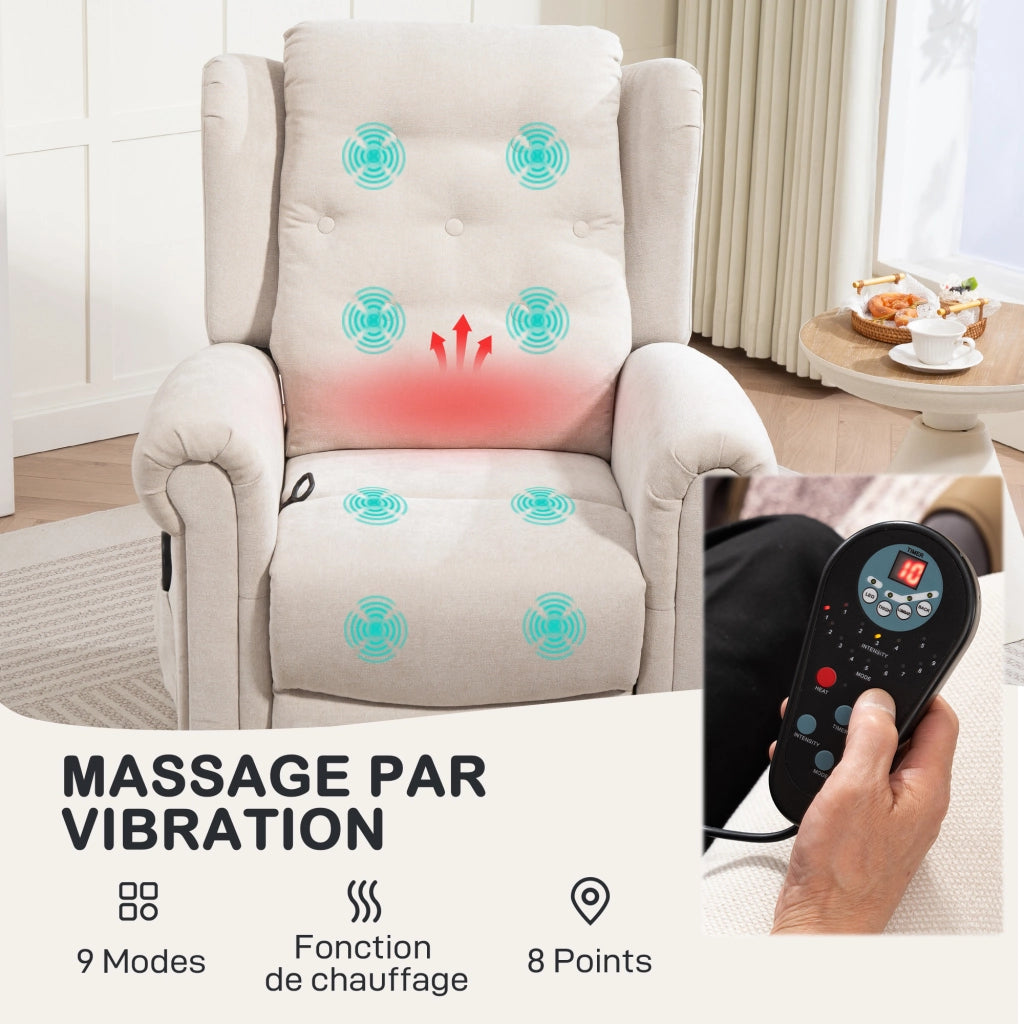 Poltrona relax massaggiante con riscaldamento e poggiapiedi regolabile - Xylo - beige