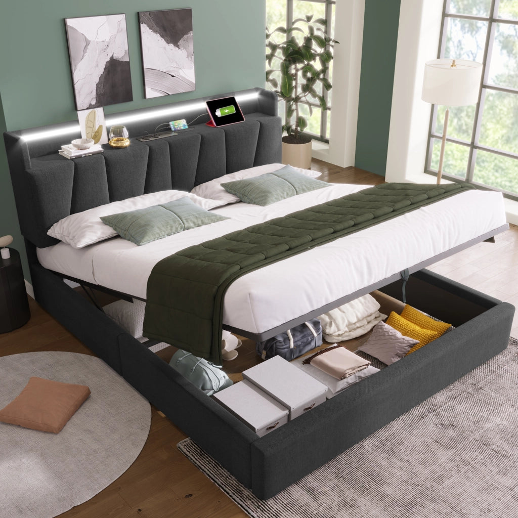letto imbottito lino grigio 140x200 cm