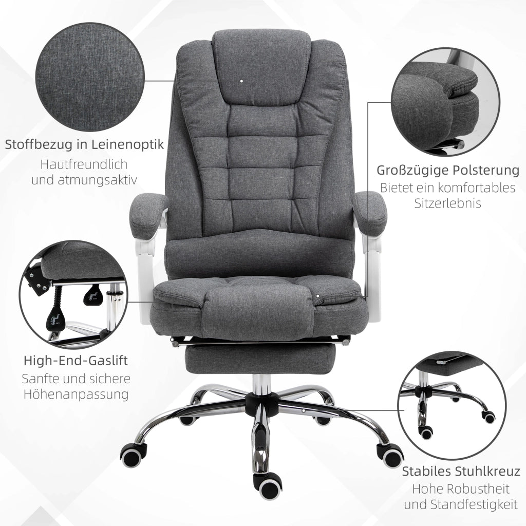 Sedia da ufficio ergonomica con poggiapiedi pieghevole, regolabile in altezza e inclinazione, in metallo grigio per il massimo comfort nell'ufficio