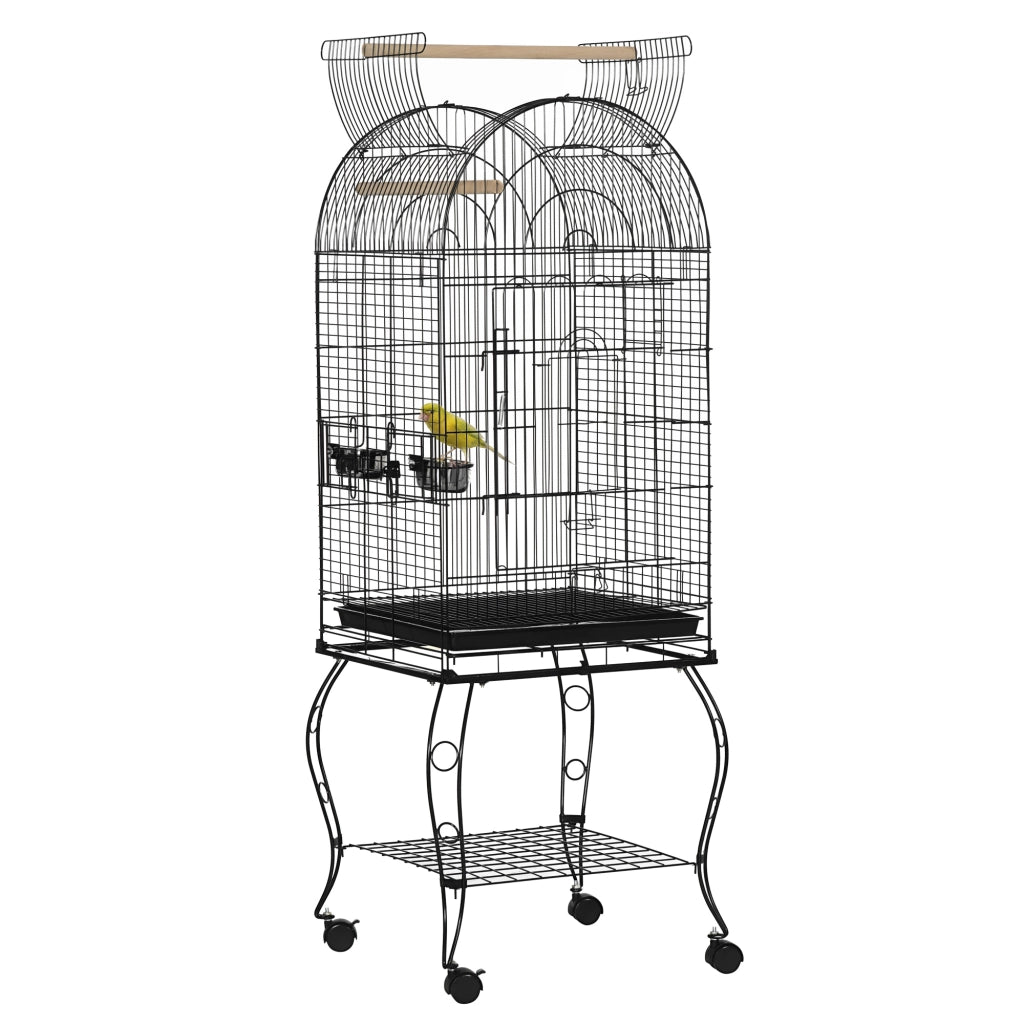 Gabbia per Uccelli con Supporto e Ruote ¨C Minimal ¨C Nero 51x51x153 cm