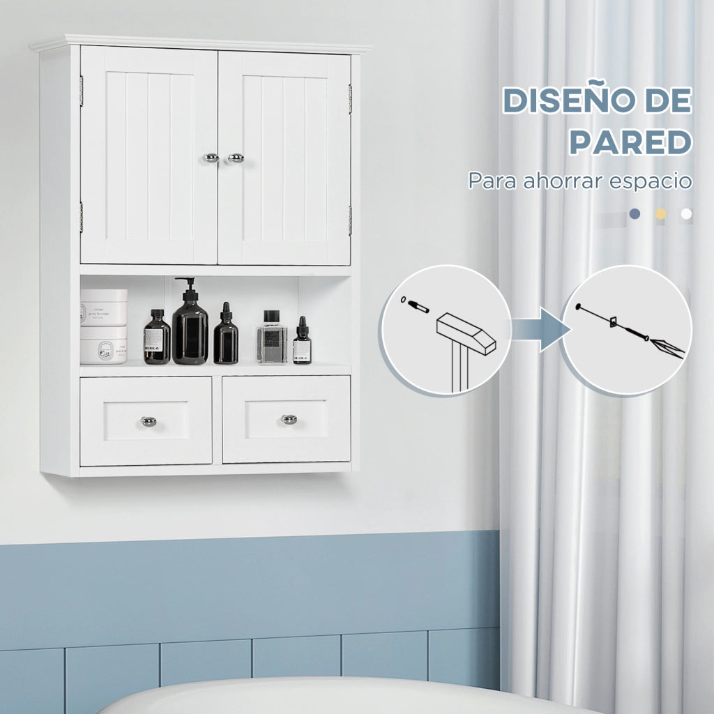 Armadietto da Bagno Sospeso con 2 Ante e 2 Cassetti ¨C zephmum ¨C 50.8x17.8x66 cm Bianco